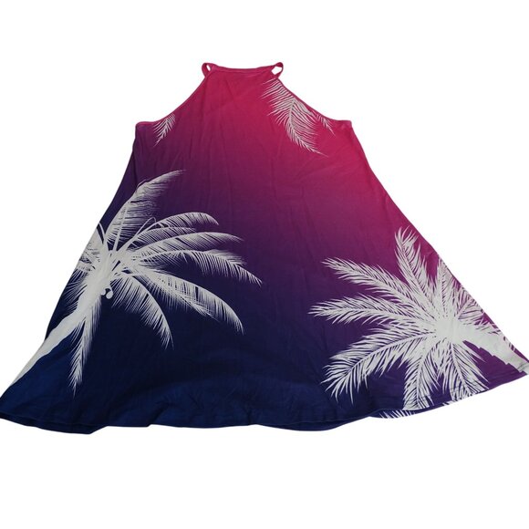 Emery Rose High Neck A-line Shift Dress Women Size XL Pink Purple Ombre Tropical - Picture 2 of 8